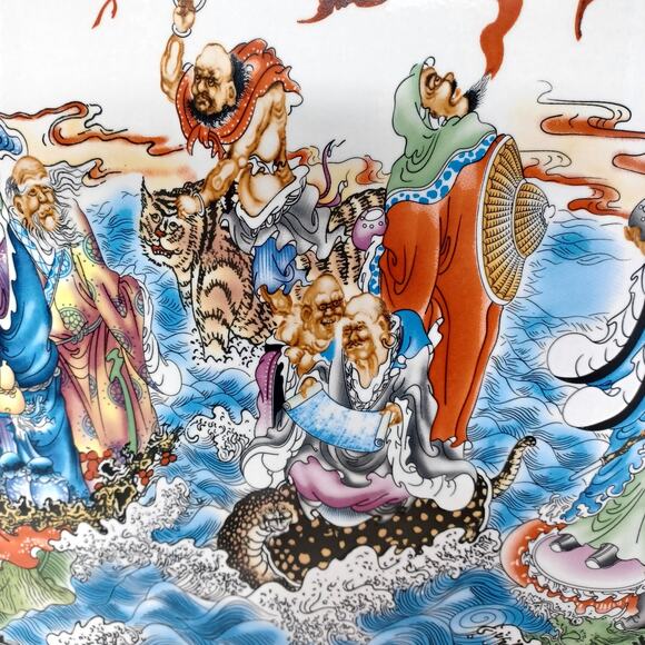 A Chinese Framed Tile Painting Depicting Immortals On The Ocean - Picture 7 of 10